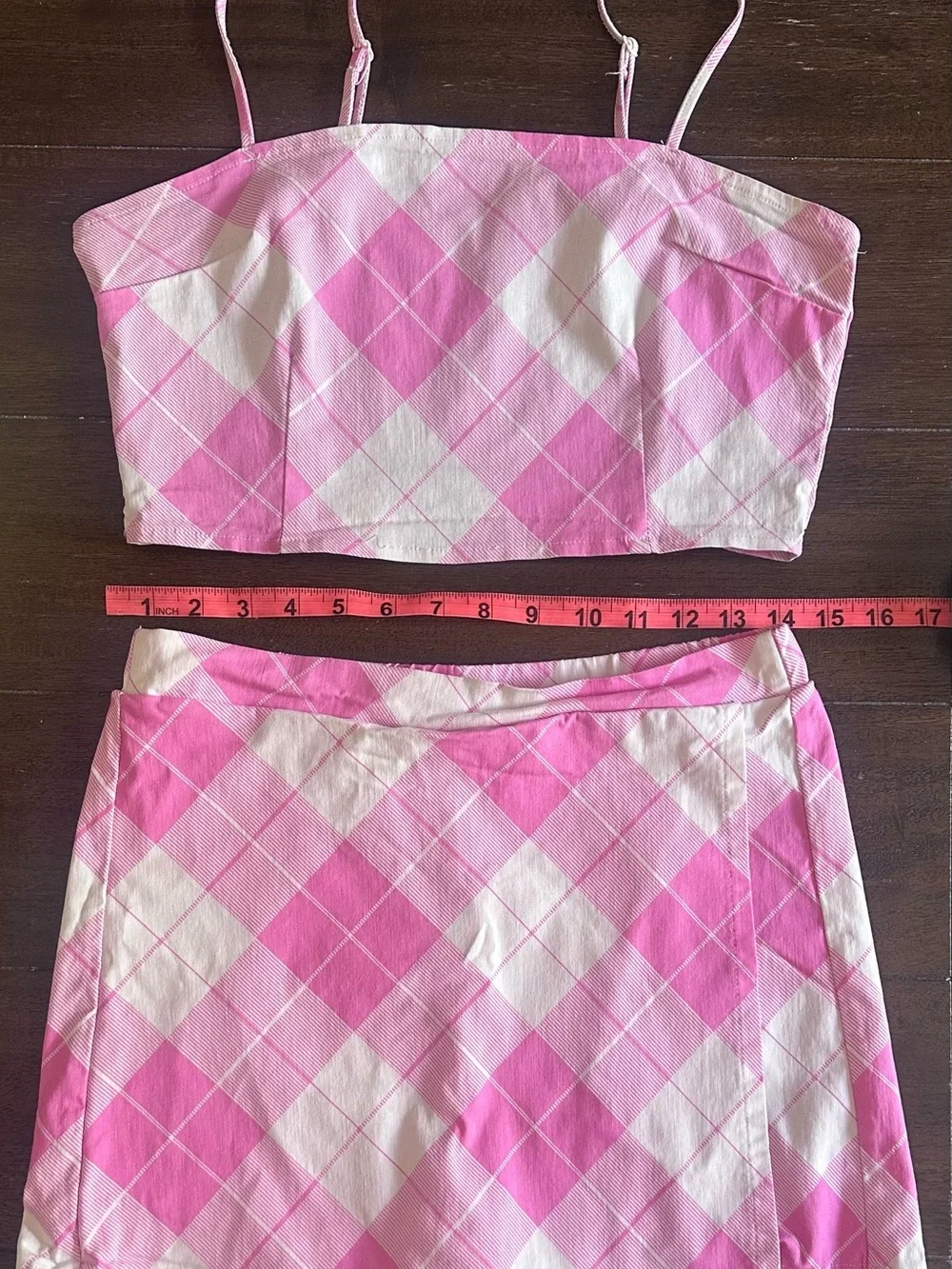 Rue21 Pink Argyle Matching Set | Crop Top & Mini Skort | Y2K Barbiecore | Size L - Picture 4 of 6
